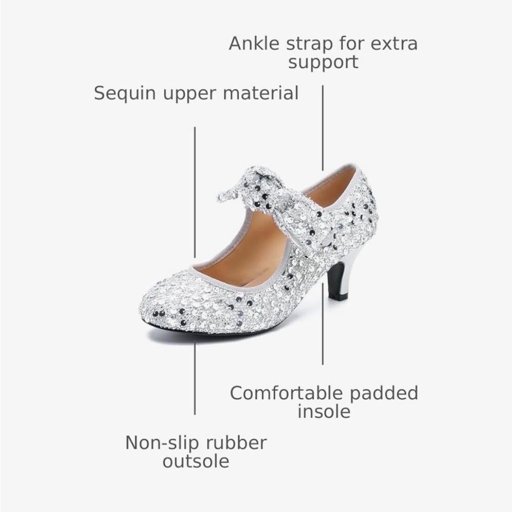 Silver Sequin Mary Jane Heels Glitter Pumps Party Wedding Shoes - Picture 11 of 13